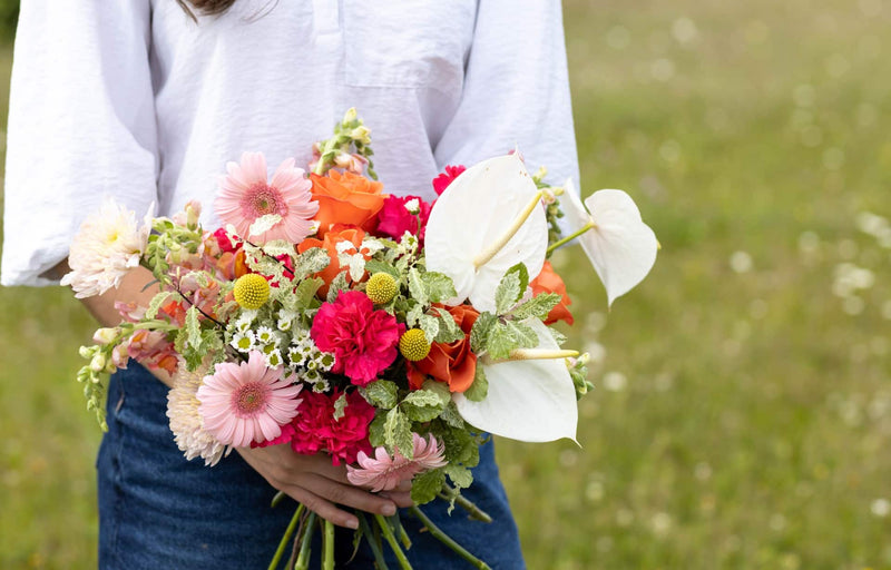 colorful garden style bridal bouquet in Moncton New Brunswick by wedding florist.